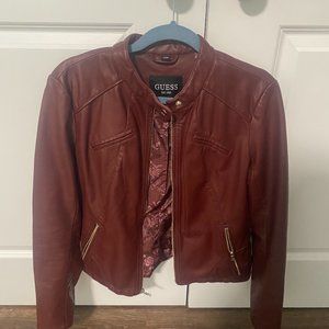 Maroon Guess Faux Leather Biker Jacket